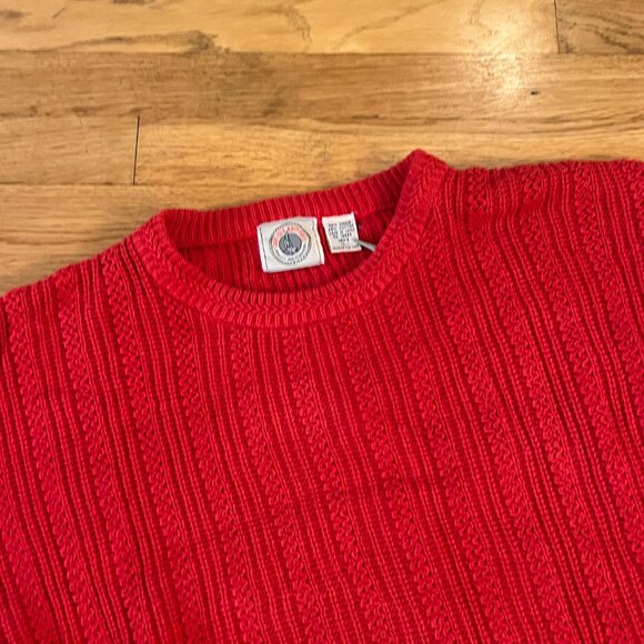Vintage 90s Red Cable Knit Cape Isle Knitters Cotton-Ramie Sweater - Men's Large - Picture 2 of 3